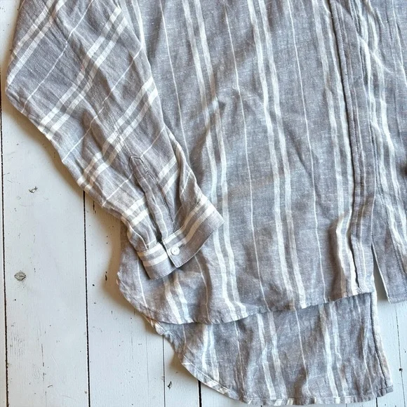 Lucky Brand Linen Blend Stripe Button Up Shirt Raglan Sleeve Neutral Men’s XL - Picture 8 of 11